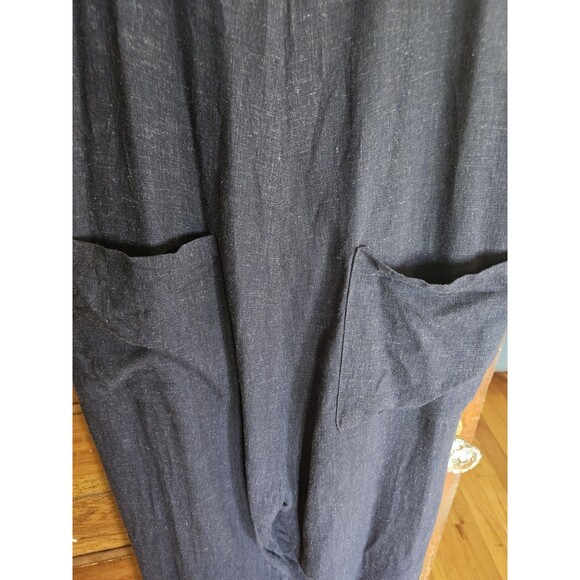 Navy Overalls Romper Jumpsuit Wide Leg 20% Linen Pockets Comfy Women's XL - Picture 3 of 7